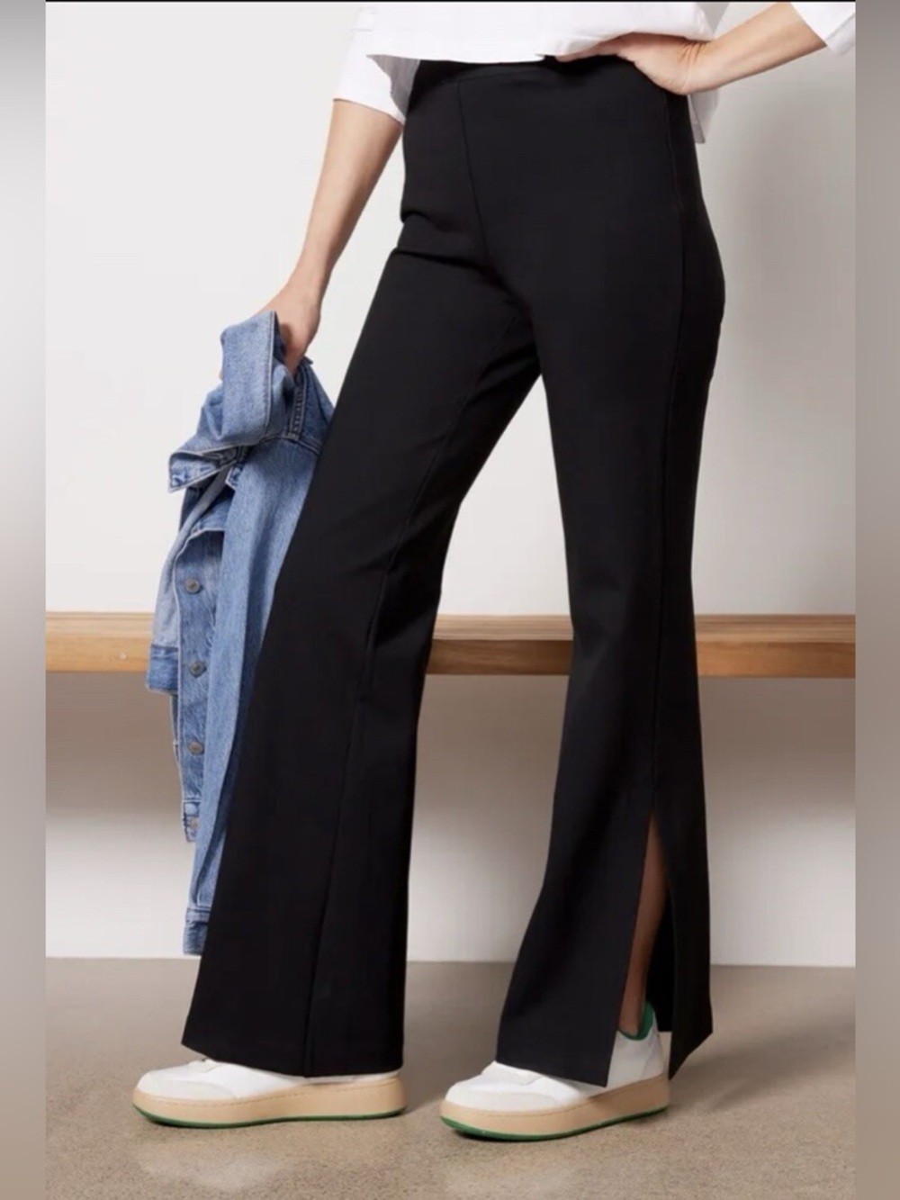 Spanx The Perfect Pant Double Split Hem Wide Leg Black Size Small